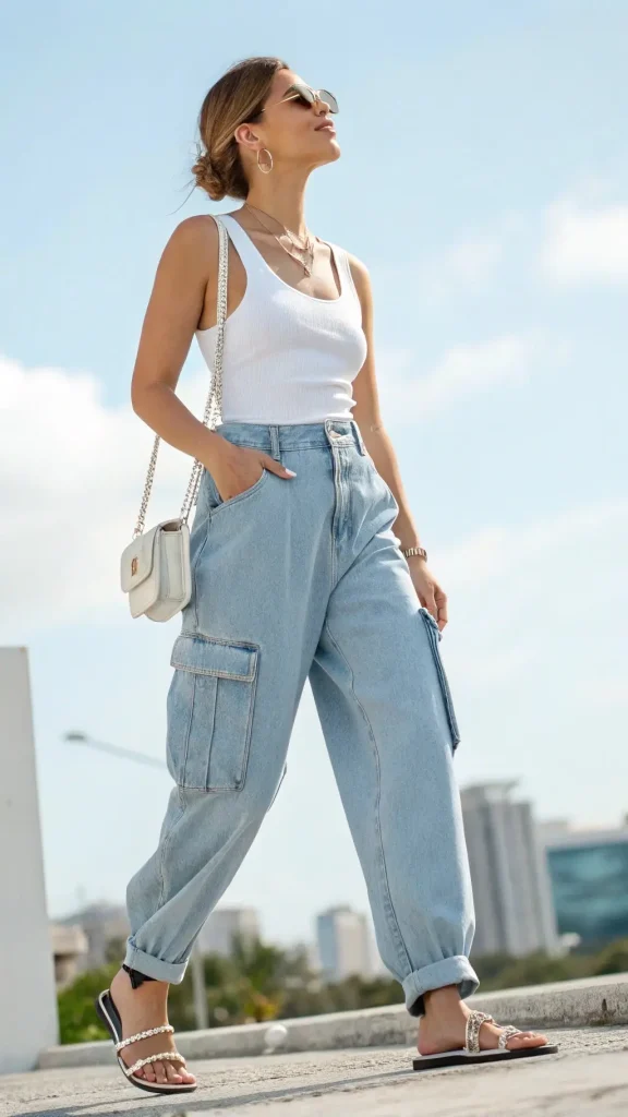 It is image on Denim Cargo Pants.