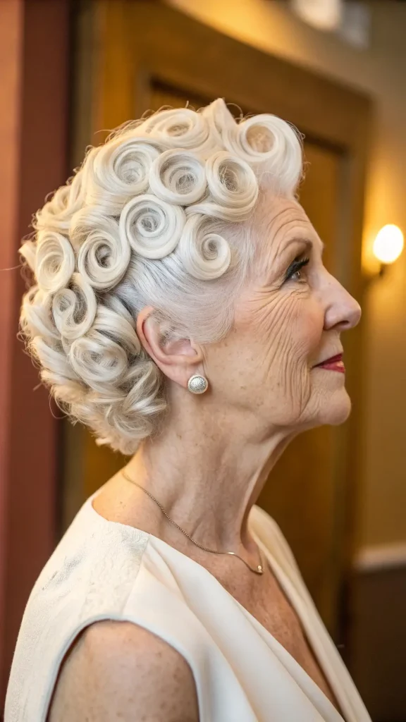 It is image on Elegant Pin Curl Updo Women Haircut.