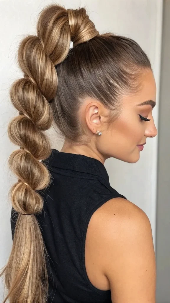 It is image on High Ponytail Bubble Braid with Sleek Top.