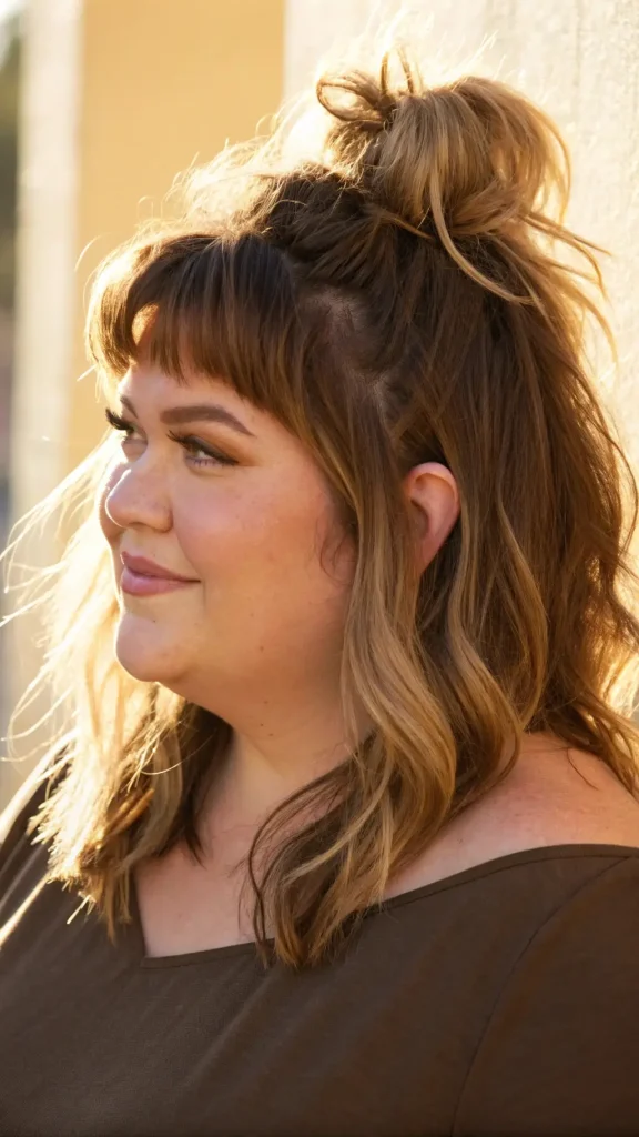 It is image on Chubby Face Half Up with Bangs.