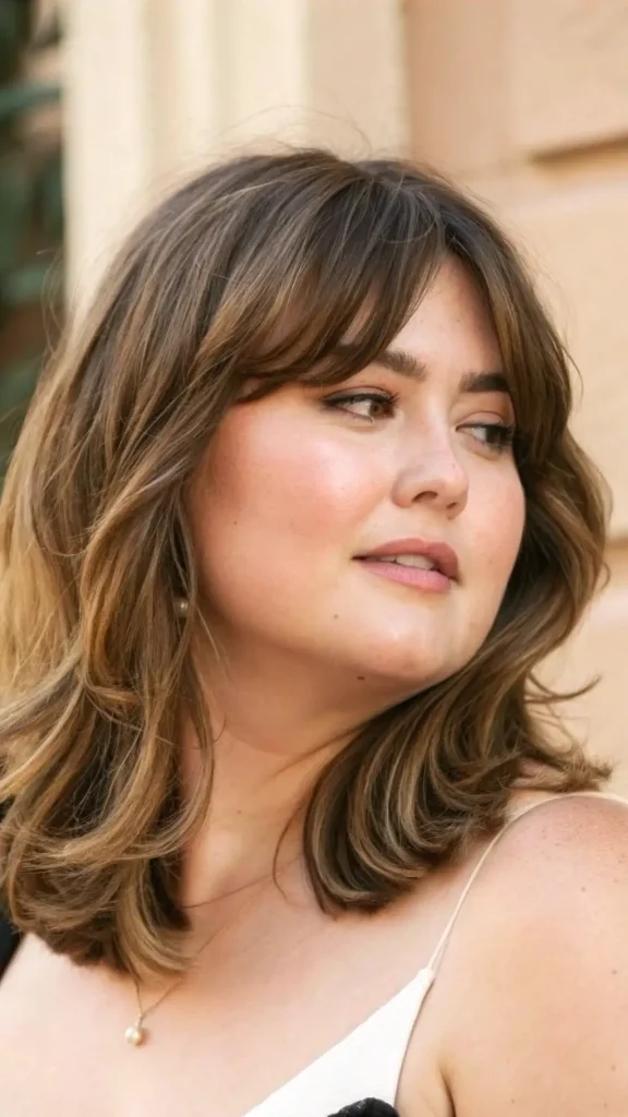It is image on Shoulder Length Waves with Wispy Bangs for Chubby Face.