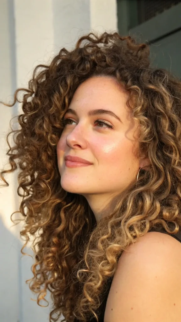 It is image on Curly Hair with Highlights for Chubby Face.