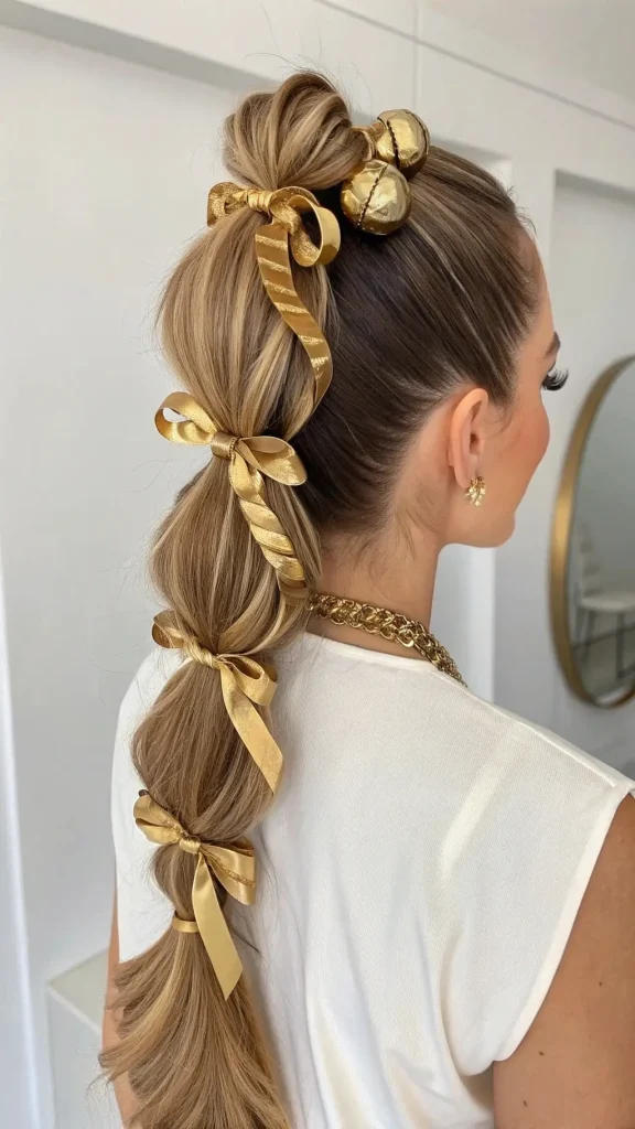 It is image on Golden Ribbon Wrapped Bubble Ponytail.