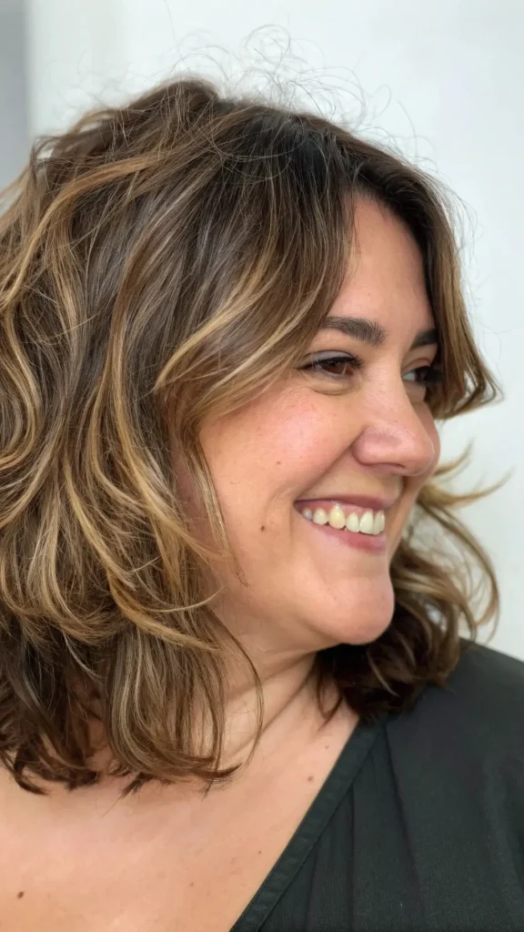 It is image on Shoulder Length Wavy Lob for Chubby Face.