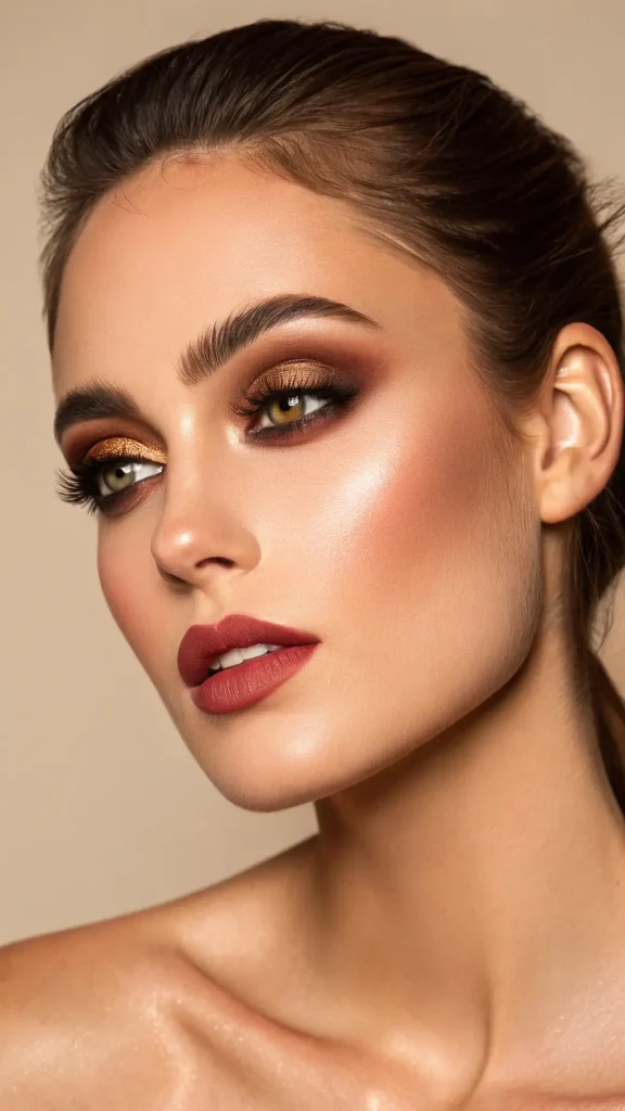 It is image on Bronze and Gold Smokey Eye Makeup for Brown Eyes.