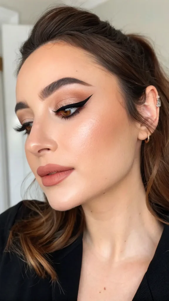 It is image on Peachy Bronze Cut Crease Eye Makeup for Brown Eye.