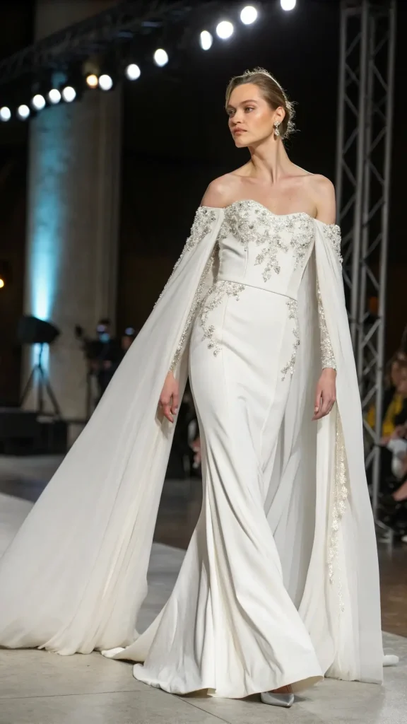 It is image on Glamorous Off Shoulder Wedding Dress with Beaded Cape.