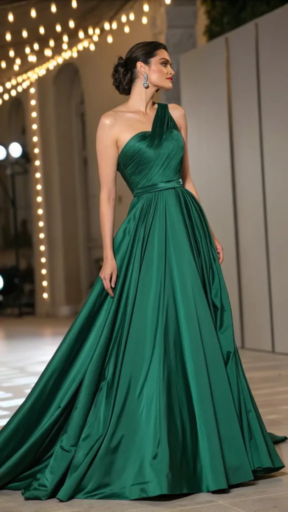 It is image on Emerald Green One Shoulder Draped Evening Party Dress.