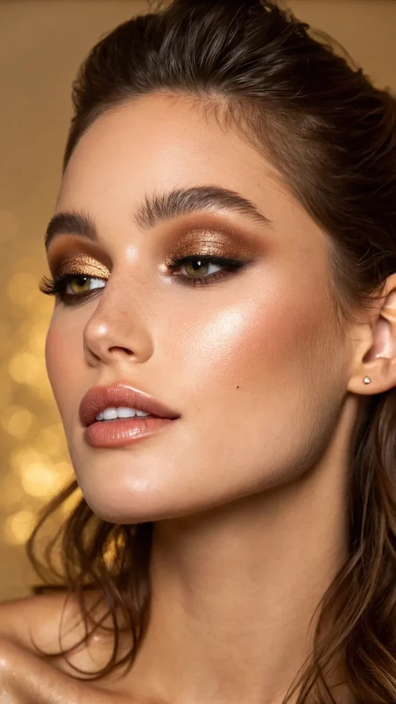 It is image on Golden Copper Festive Eye Makeup for Brown Eye.