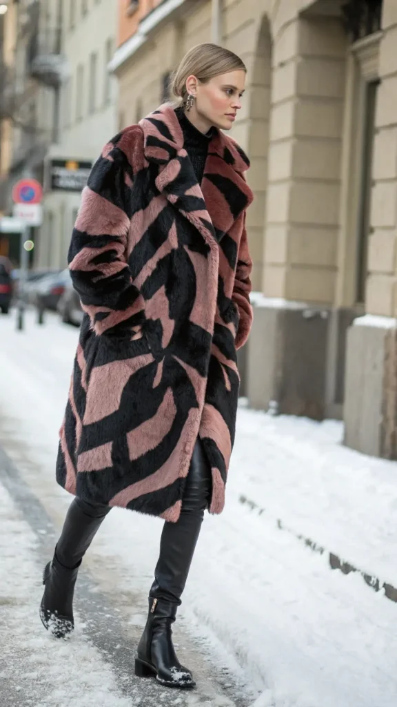 It is image on Bold Faux Fur Zebra Print Coat Stockholm Style Outfit.