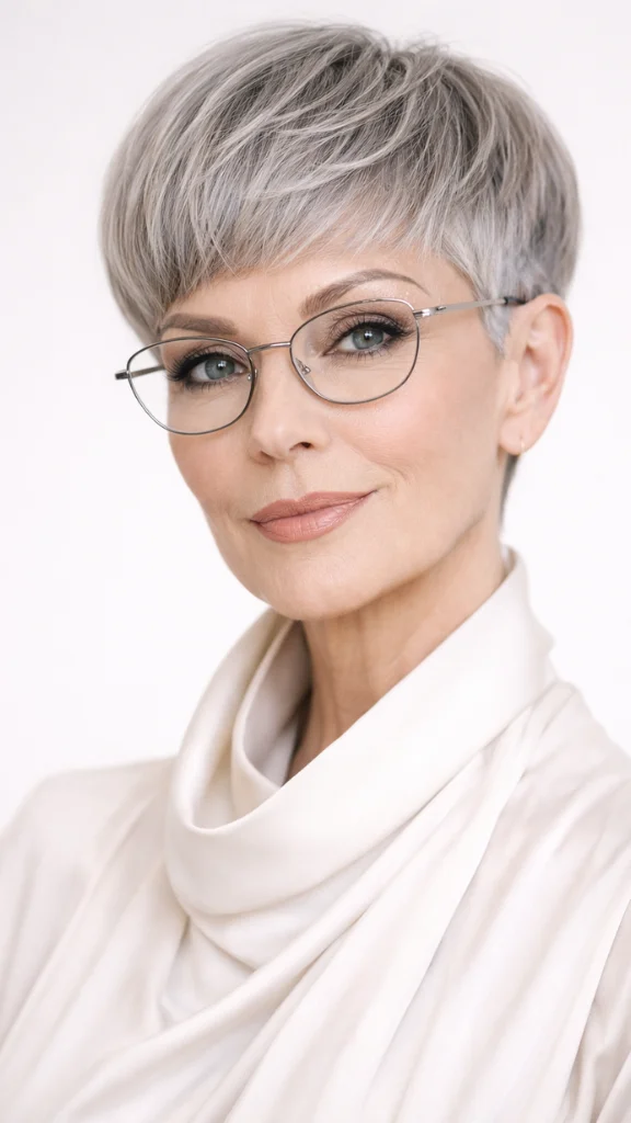 It is image on Sassy Sleek Silver Bowl Cut hairstyle.
