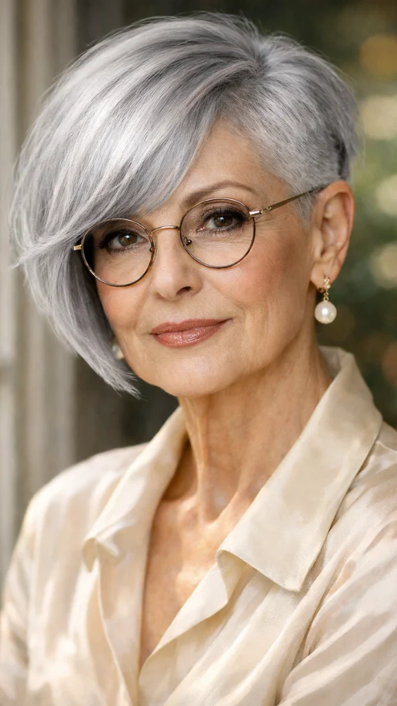 It is image on Elegant Silver Bob with Sweeping Side Part hairstyle.