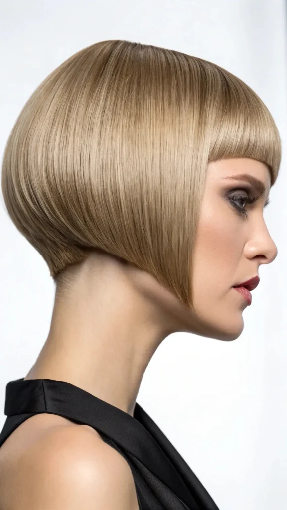 It is image on Bold Blonde Stacked Inverted Bob with Micro Bangs.