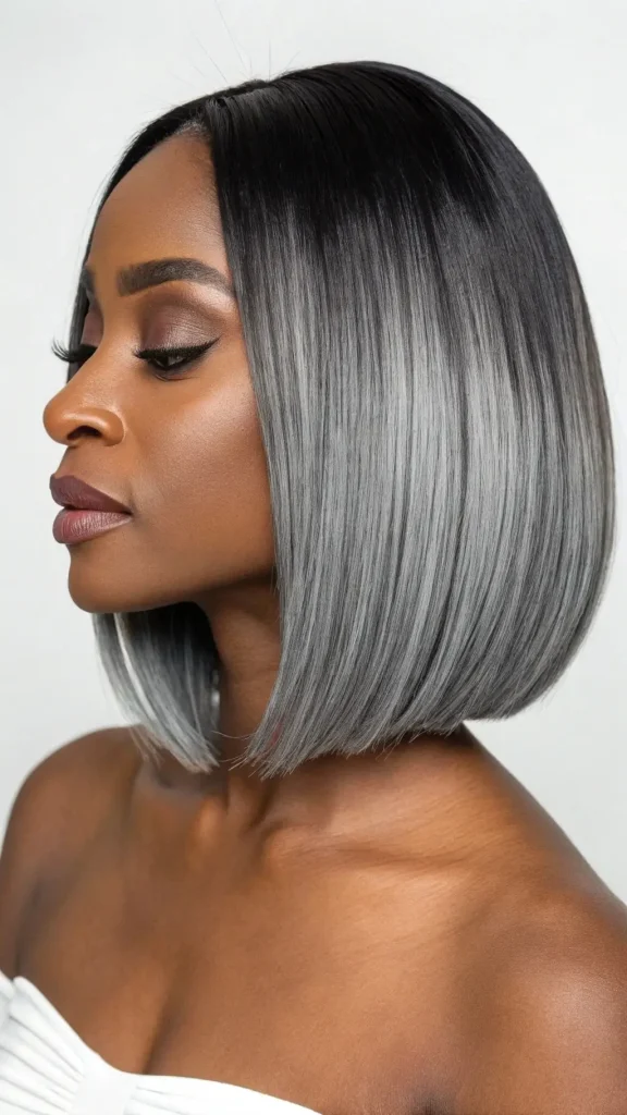 It is image on Silver Ombre Bob with Deep Side Part for Black Women.