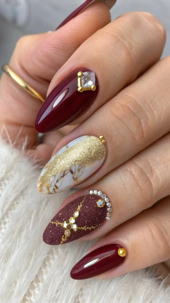 It is image on Burgundy and Gold Nails Designs Luxe Marble.