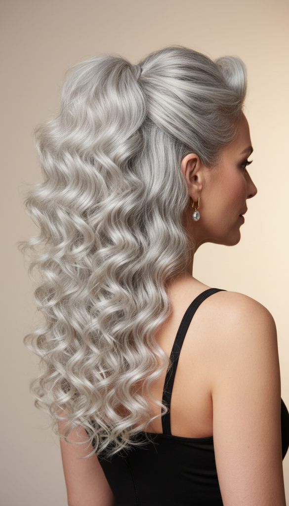 It is image on Summer Hairstyle over 40 Curly High Ponytail.