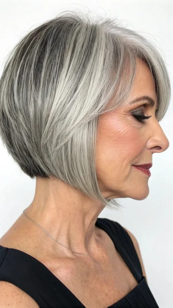 It is image on Sleek Chin Length Silver Bob with Fine Hair Summer Hairstyle.
