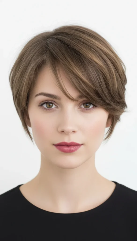 Classic bixie haircut with short layers and soft feathered ends