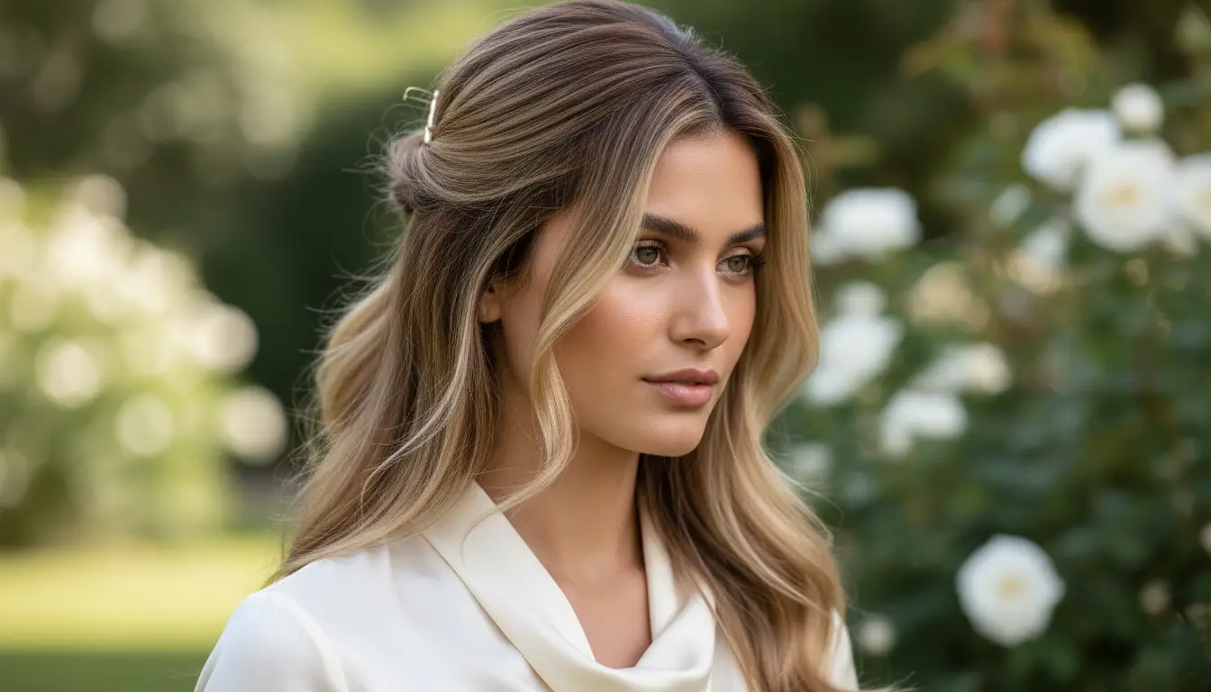 soft balayage hair with natural shine and blended highlights.