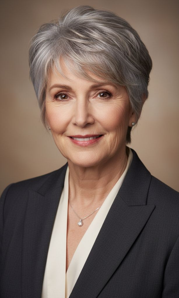 Short textured pixie haircut for women over 70.
