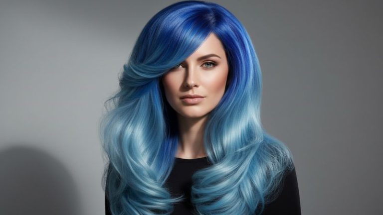woman with bright blue two tone hair color