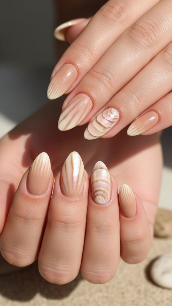 nude sea shell nails subtle elegant natural manicure
