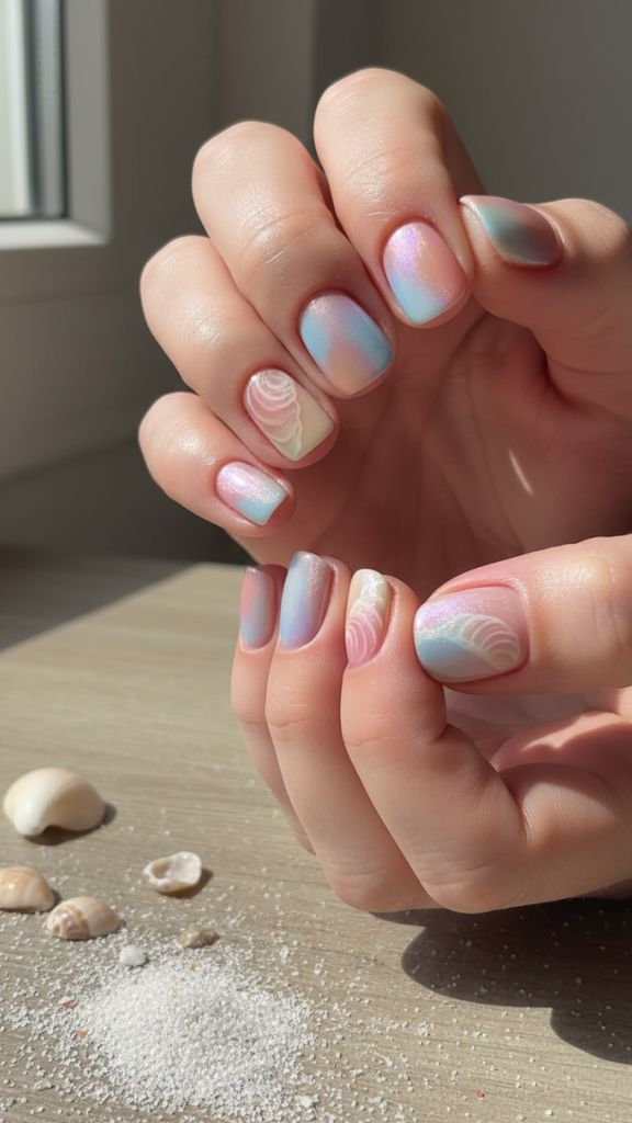 short sea shell nails simple cute beach manicure