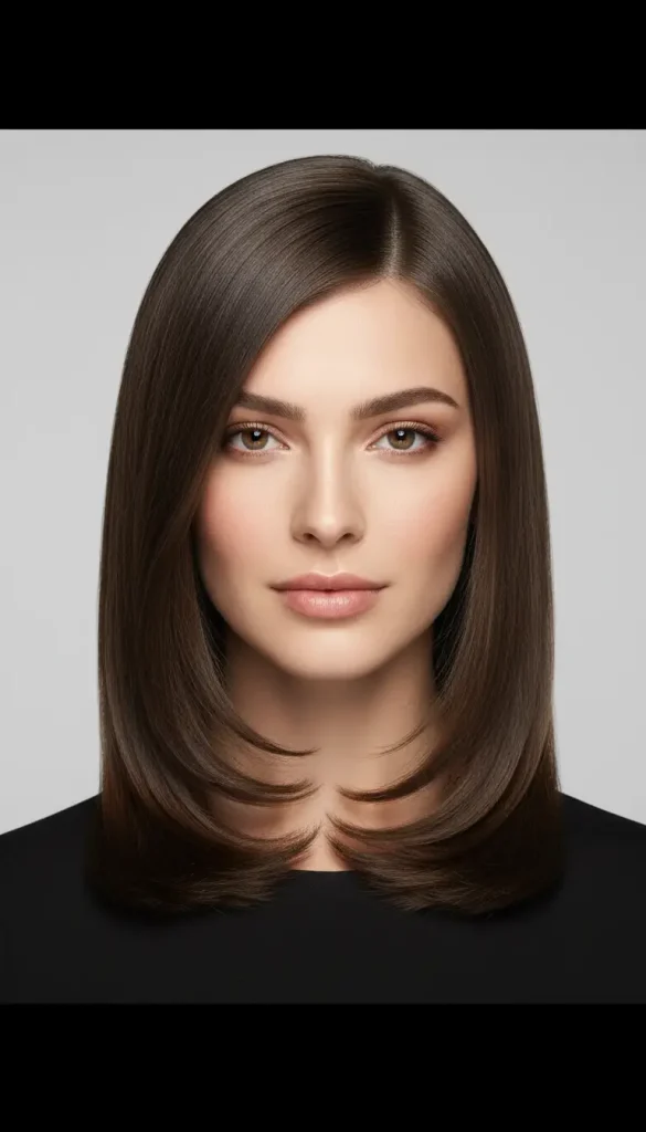 precision haircut with off-center part creating natural asymmetry.
