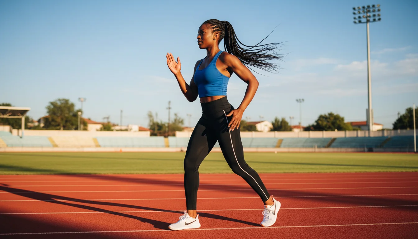 track hair ideas for Black women sporty braided ponytail workout hairstyle.