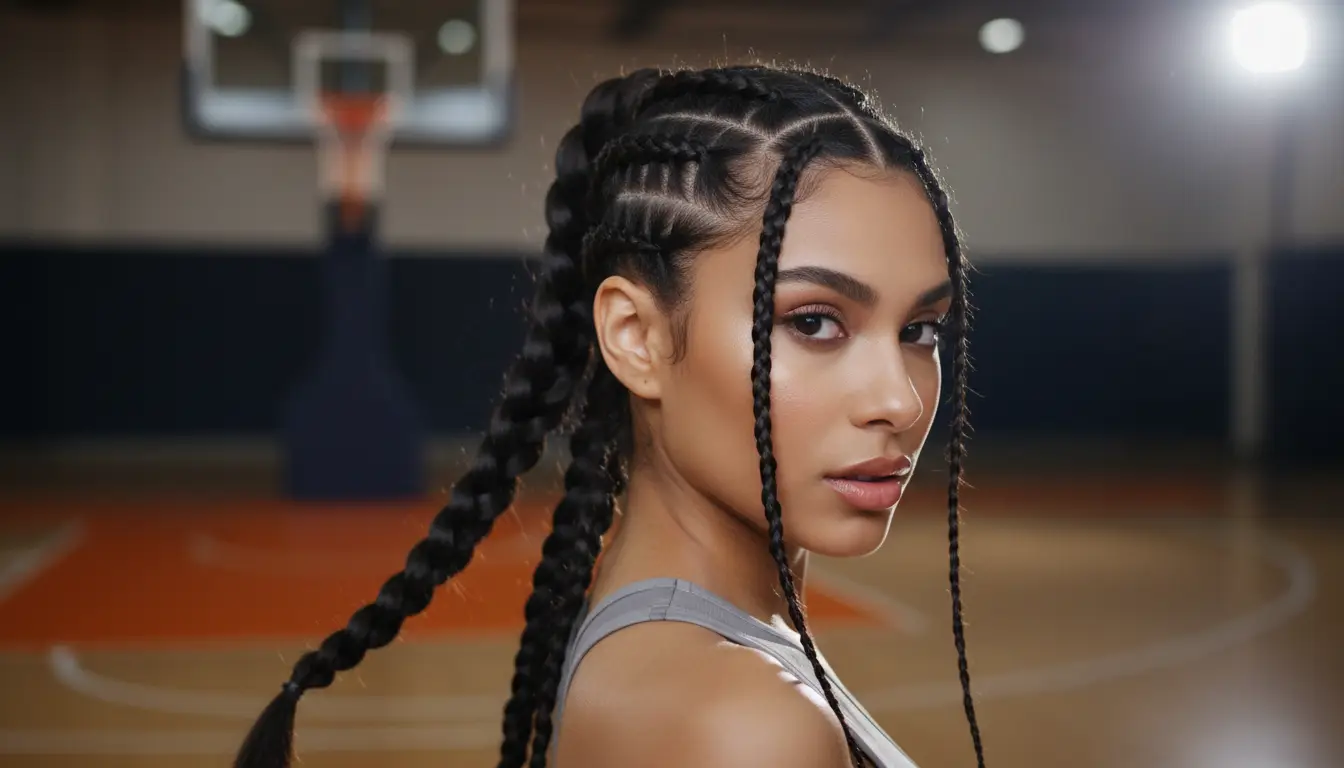 Basketball Hairstyles featuring sleek high ponytail with only hair visible