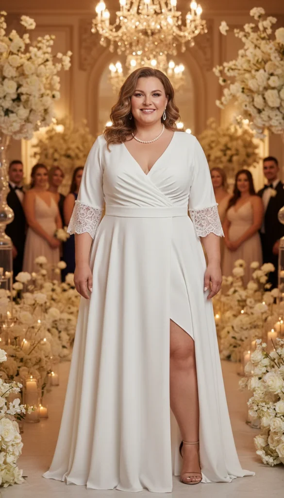 plus size wrap mother of the groom dress women over 40 elegant style.