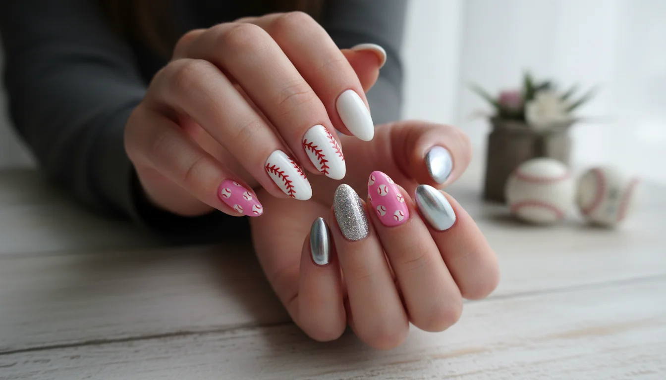 baseball nail ideas trendy sporty nail designs red white manicure.
