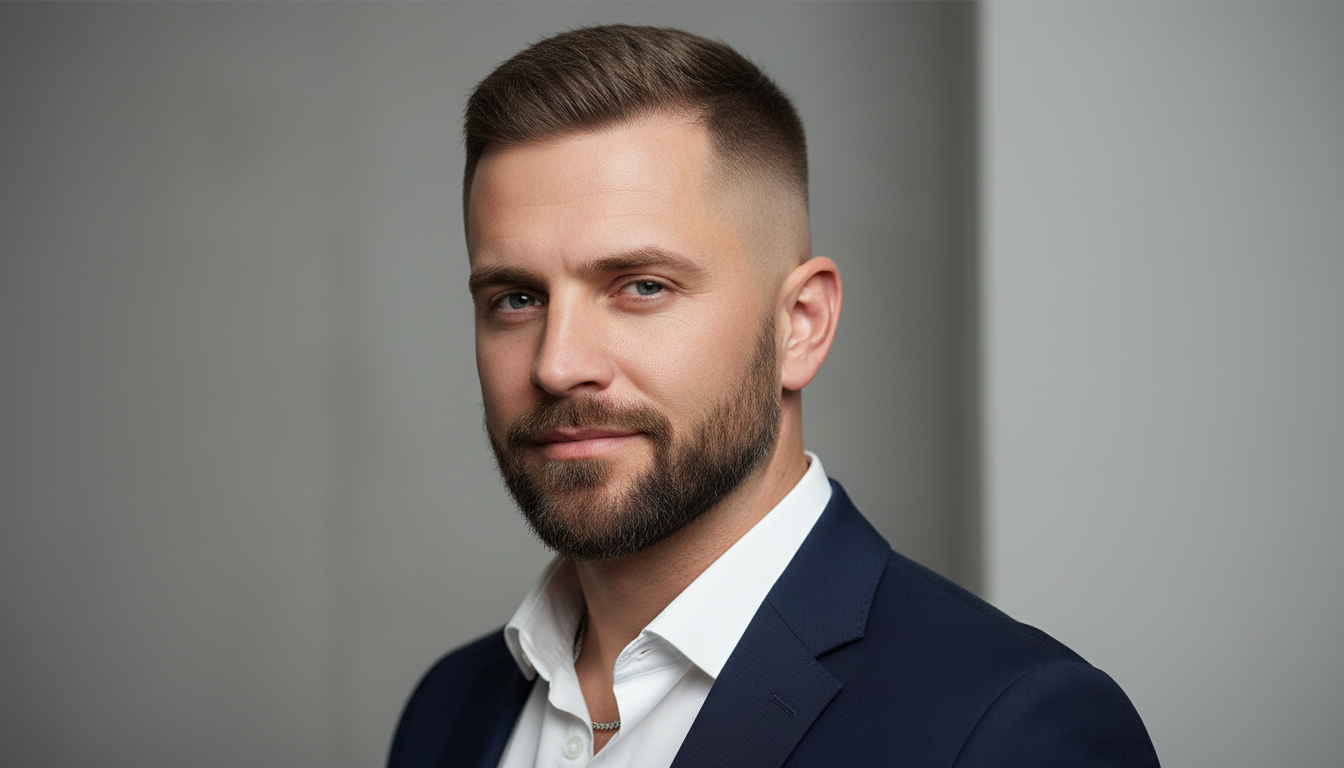 modern crew cut hairstyle for men with fade sides clean top