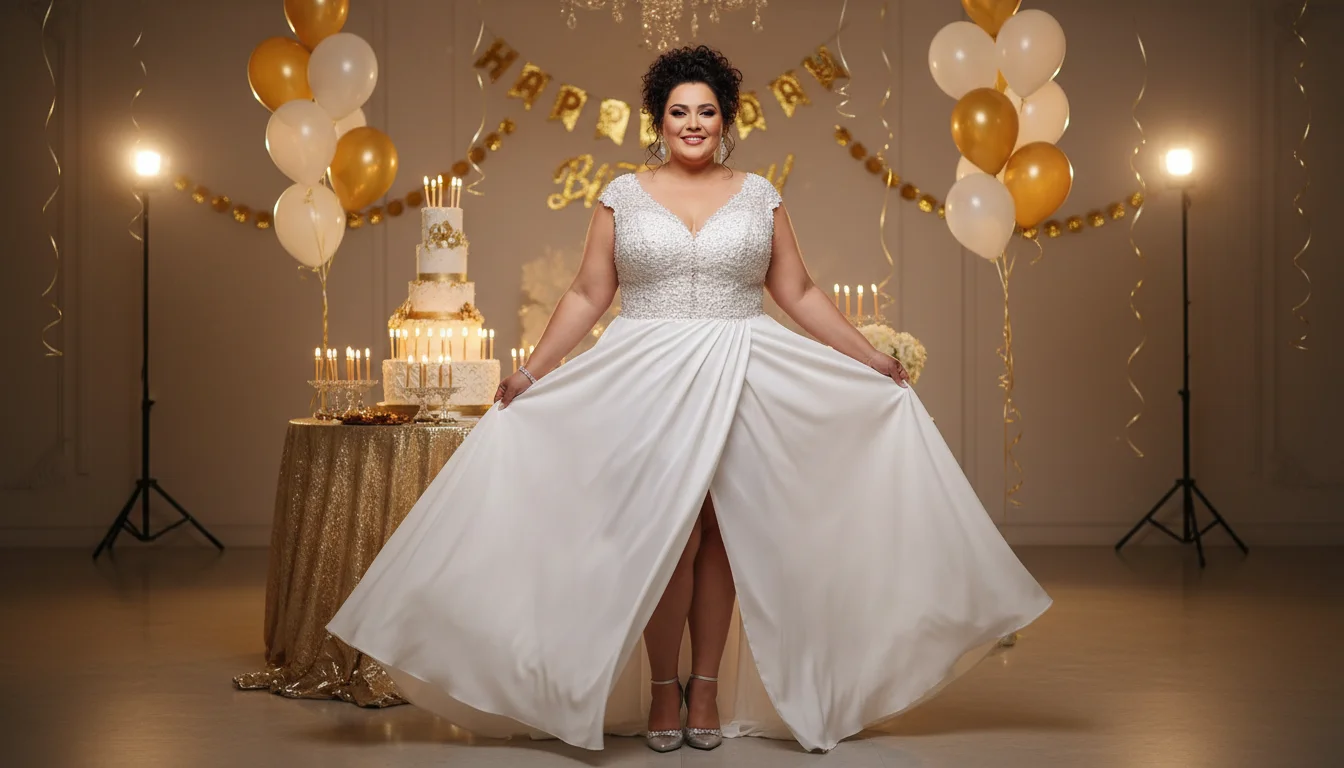 plus size birthday dress women over 40 full body elegant party gown.