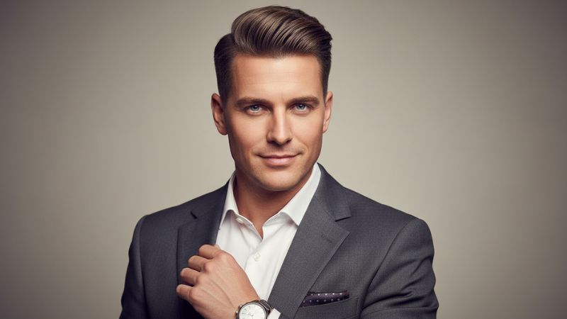 modern comb over hairstyle for men with fade and side part