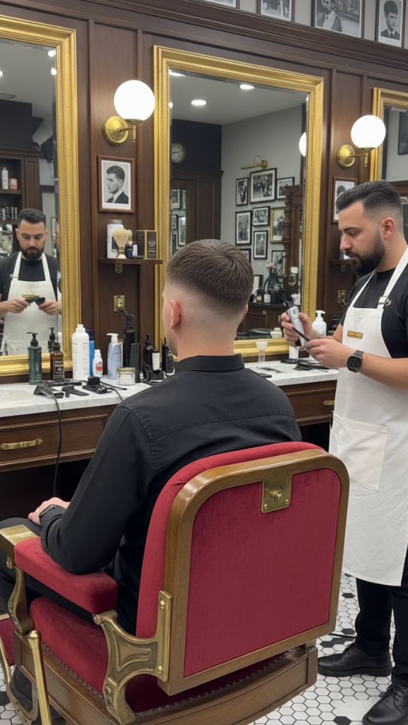 classic French crop haircut with short sides and neat fringe