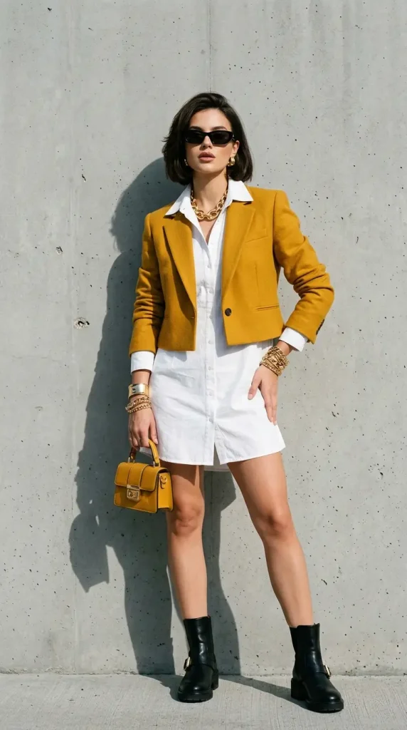 relaxed white dress styled with modern street layers and minimal accessories