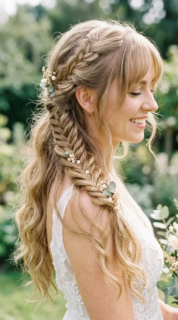 boho waves long hair wedding hairstyle bride