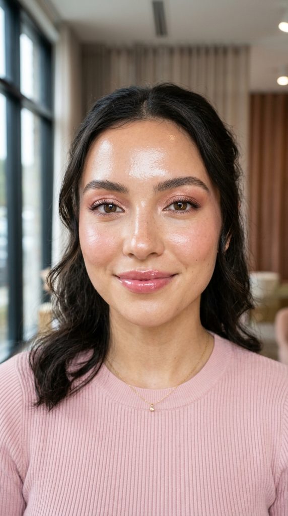 Monochrome pink jelly skin makeup with jelly blush cheeks