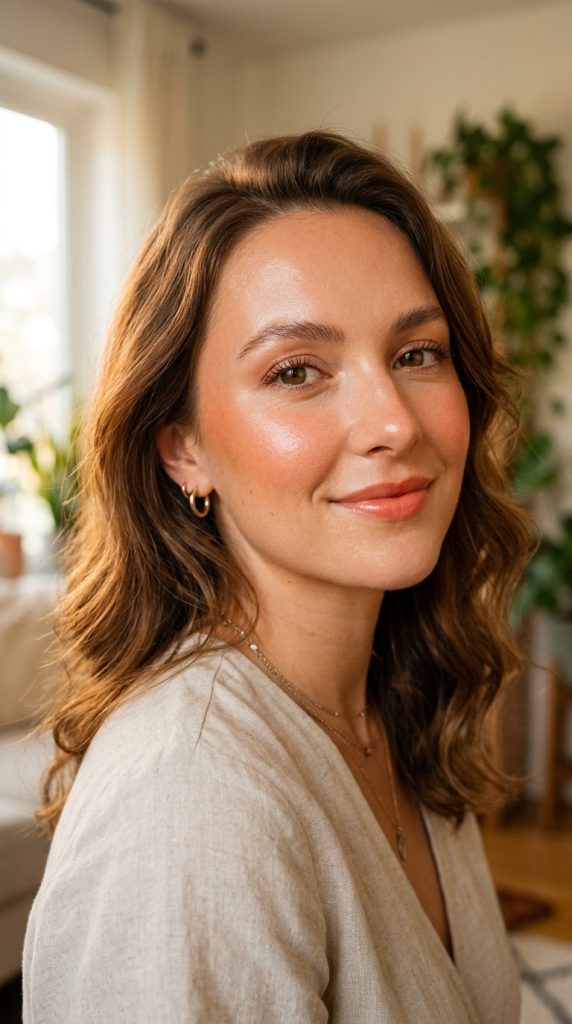 Warm peach and coral jelly skin makeup glow