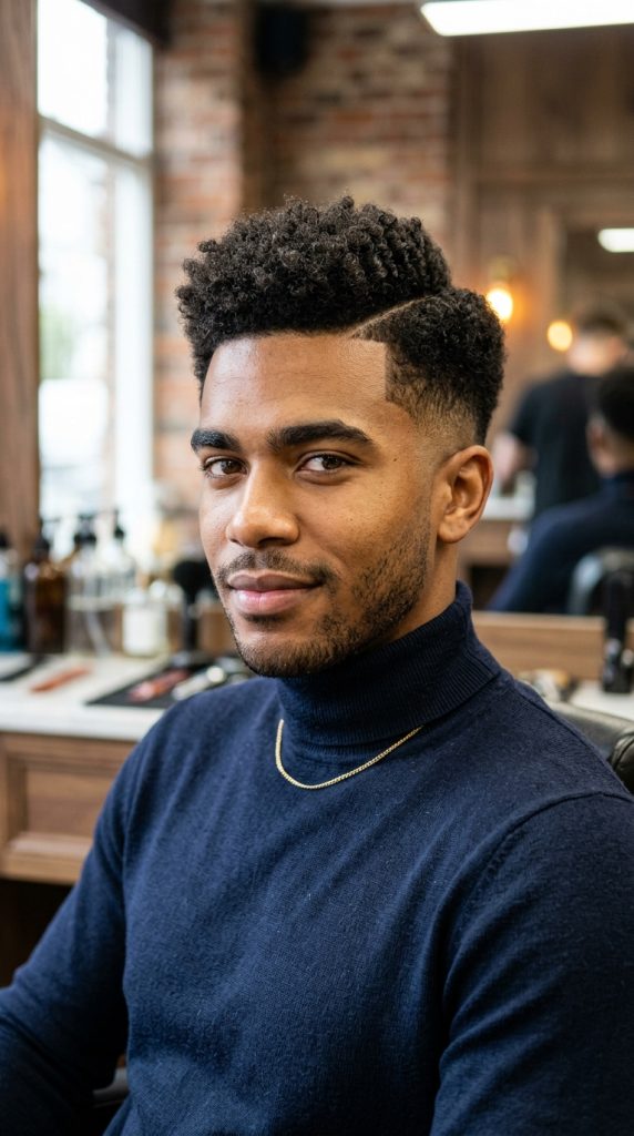  High taper fade with a natural afro on top