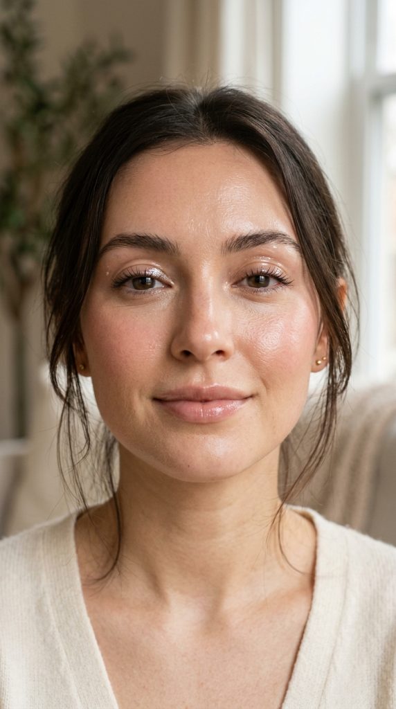 Sheer glossy eyelids paired with dewy jelly skin