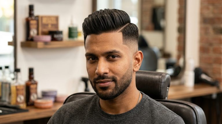 Man with a clean high taper fade haircut and styled top