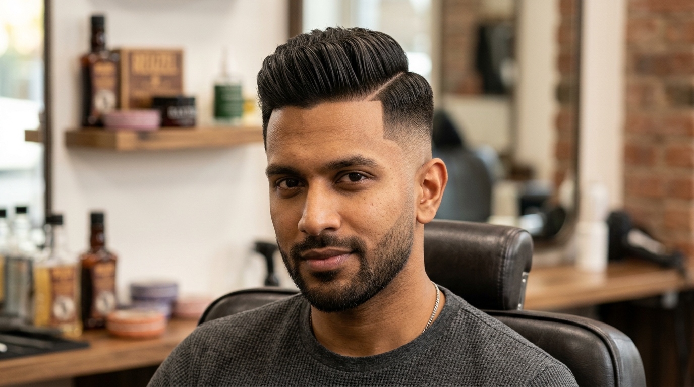 Man with a clean high taper fade haircut and styled top