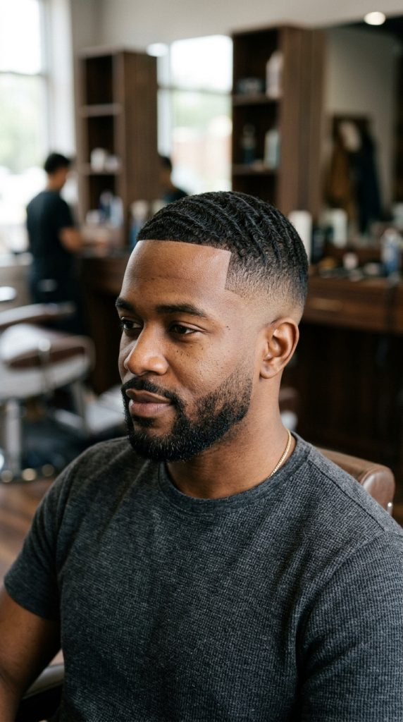 High taper fade with 360 waves on top