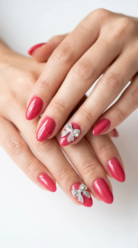 classic red glossy nails wedding guest short almond true red high mirror gloss white background confident editorial
