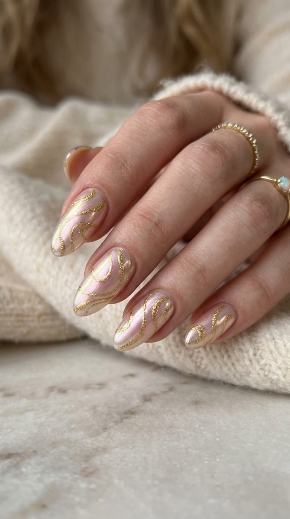 Glazed donut aura nails with a pearly iridescent glow
