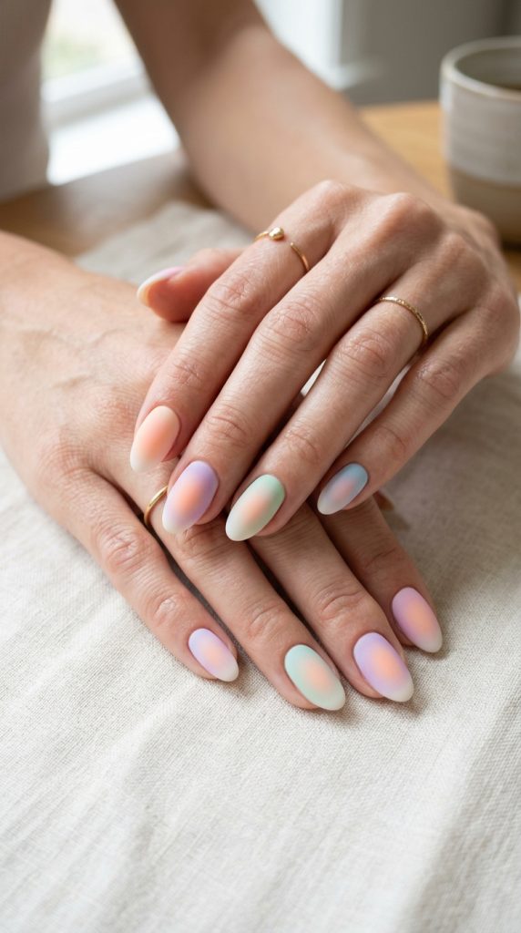 Matte aura nails with a soft velvety glowing gradient