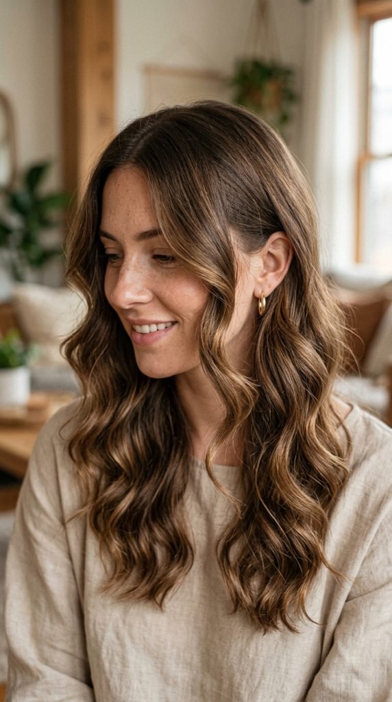 Romantic brushed-out pin curl hairstyle with soft undone texture and vintage-inspired volume