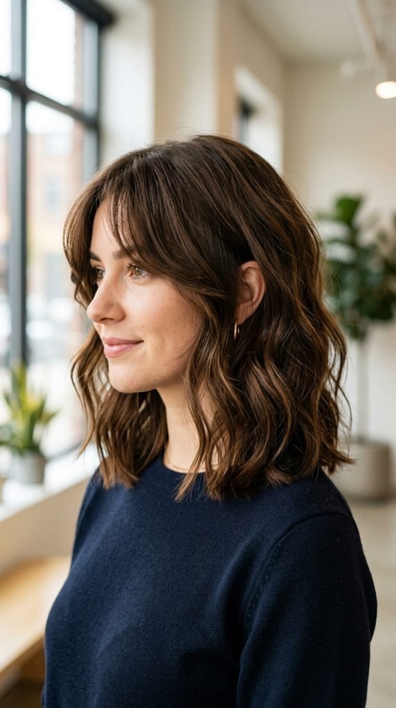 Blunt shoulder-length haircut with hidden internal layers creating movement from within